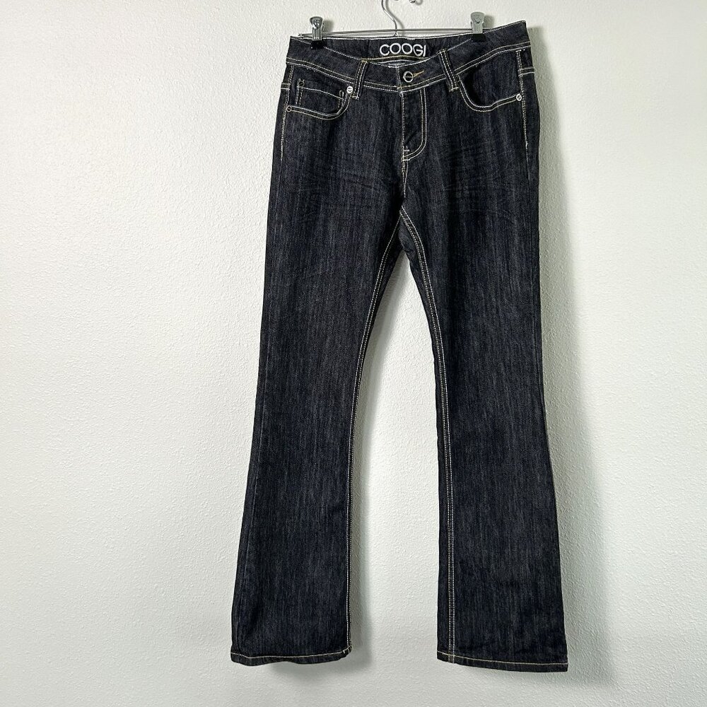 Coogi Jeans Womens Size 9 10 Black Denim Bootcut Mid Rise Embroidered Spell Out